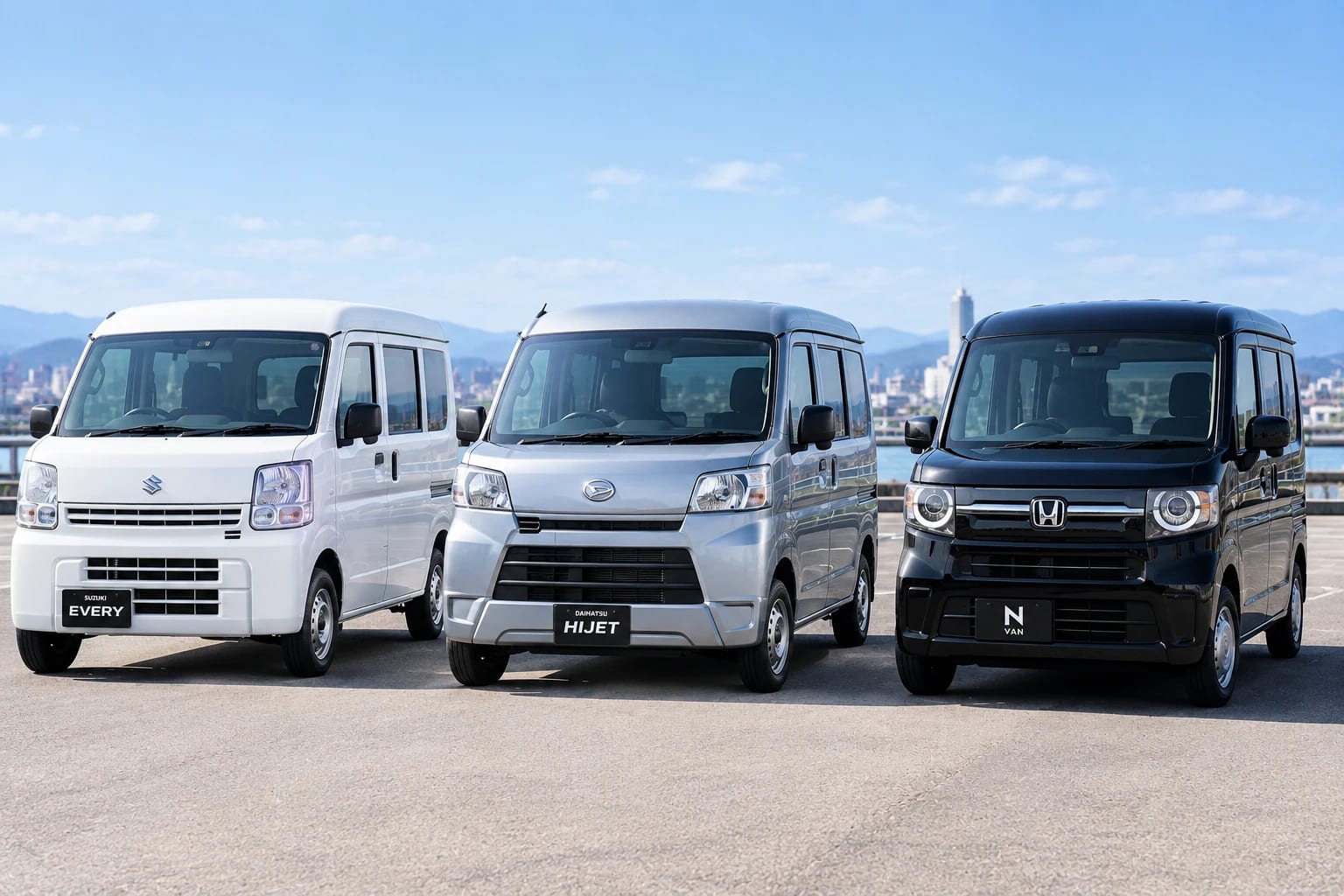 スズキ エブリイ、ダイハツ ハイゼットカーゴ、ホンダ N-VAN の3台